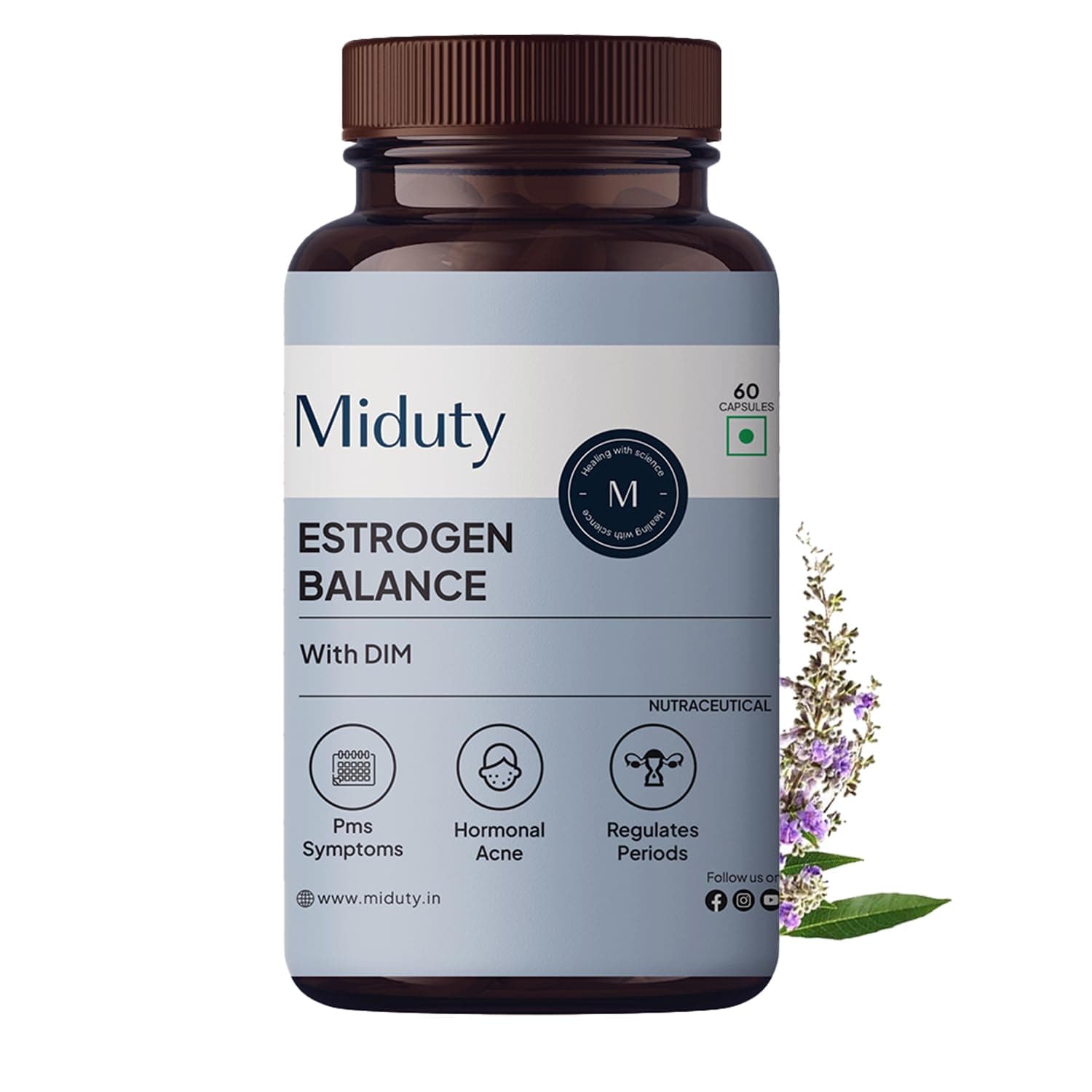 Miduty Estrogen Balance Supplement For Women | Helps in Period & PMS - 60 Capsules