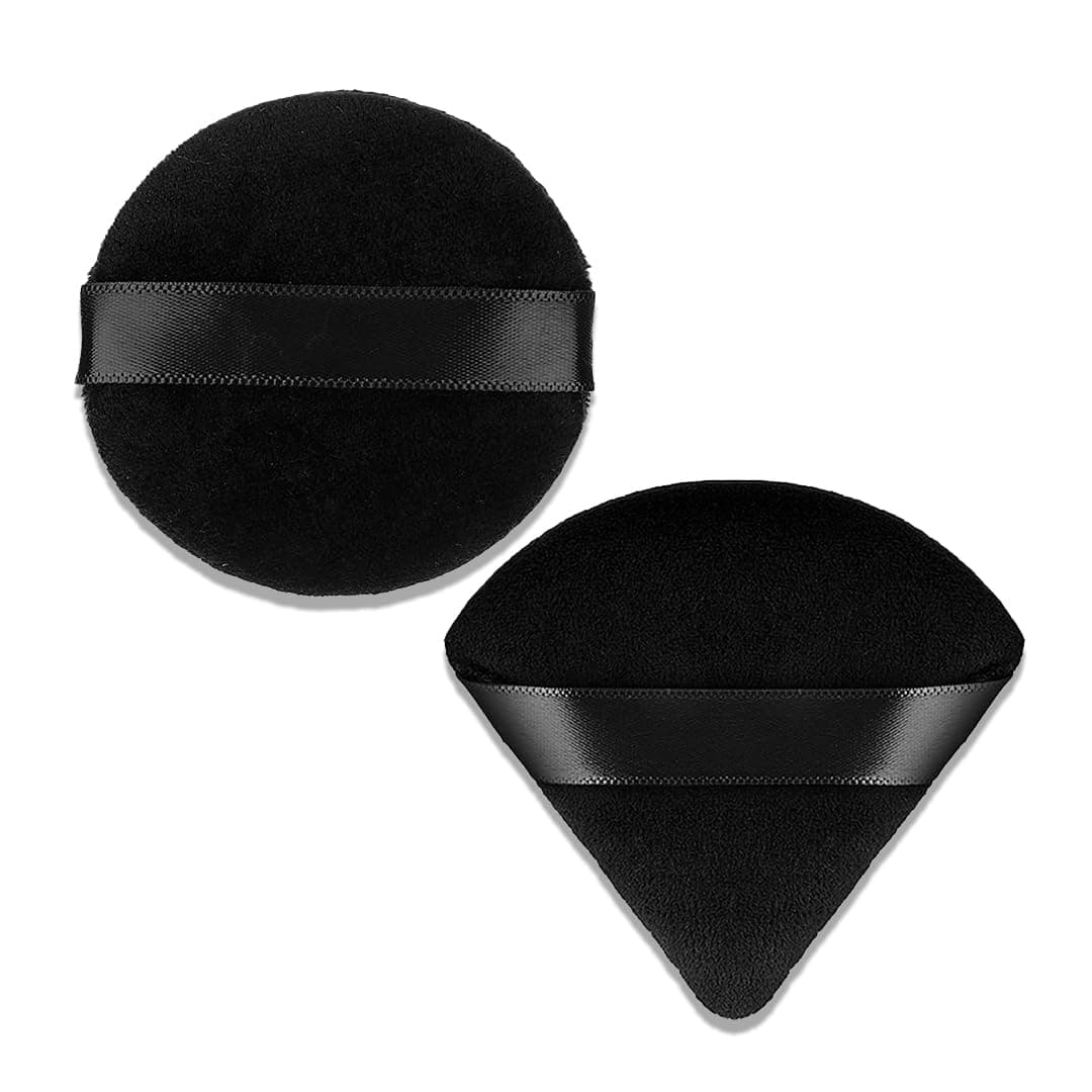 Gleva 2 Pcs Powder Puff Soft Face Makeup Sponge, Loose powder Foundation Blending Sponges Set, Beauty Makeup Blender, Contouring, Round & Triangle Shape Wet & Dry Tool Washable Reusable (Black)