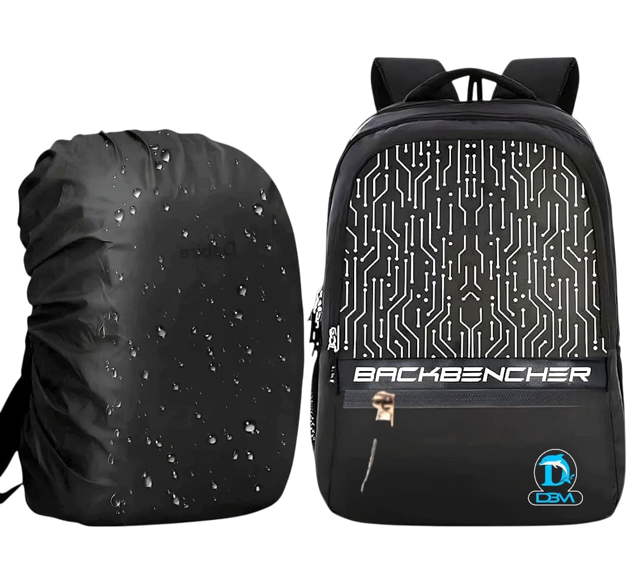 DBM 37L Backbencher Printed White Circuit Pattern School Bag for Boys with Rain Cover | Laptop & College Bag with Secret Pocket | Waterproof Travel Backpack with Spacious Compartments & Padded Straps