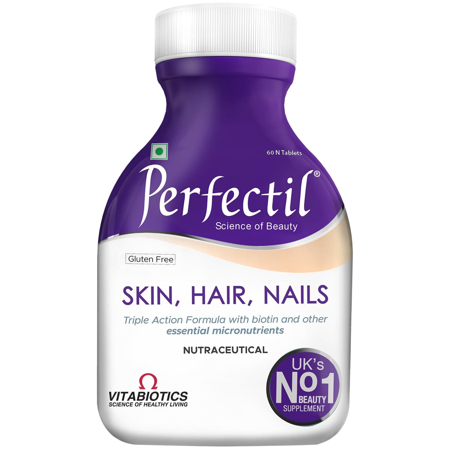 Perfectil Skin Hair Nails Multivitamin Tablets (2 Months Pack) | Triple Action Formula with Biotin, Grape Seed Extract, L-Cysteine & 19 Micronutrients | Daily Multivitamin & Nutritional Supplement | Gluten Free | 60 Tablets | 1,079mg Per Tablet