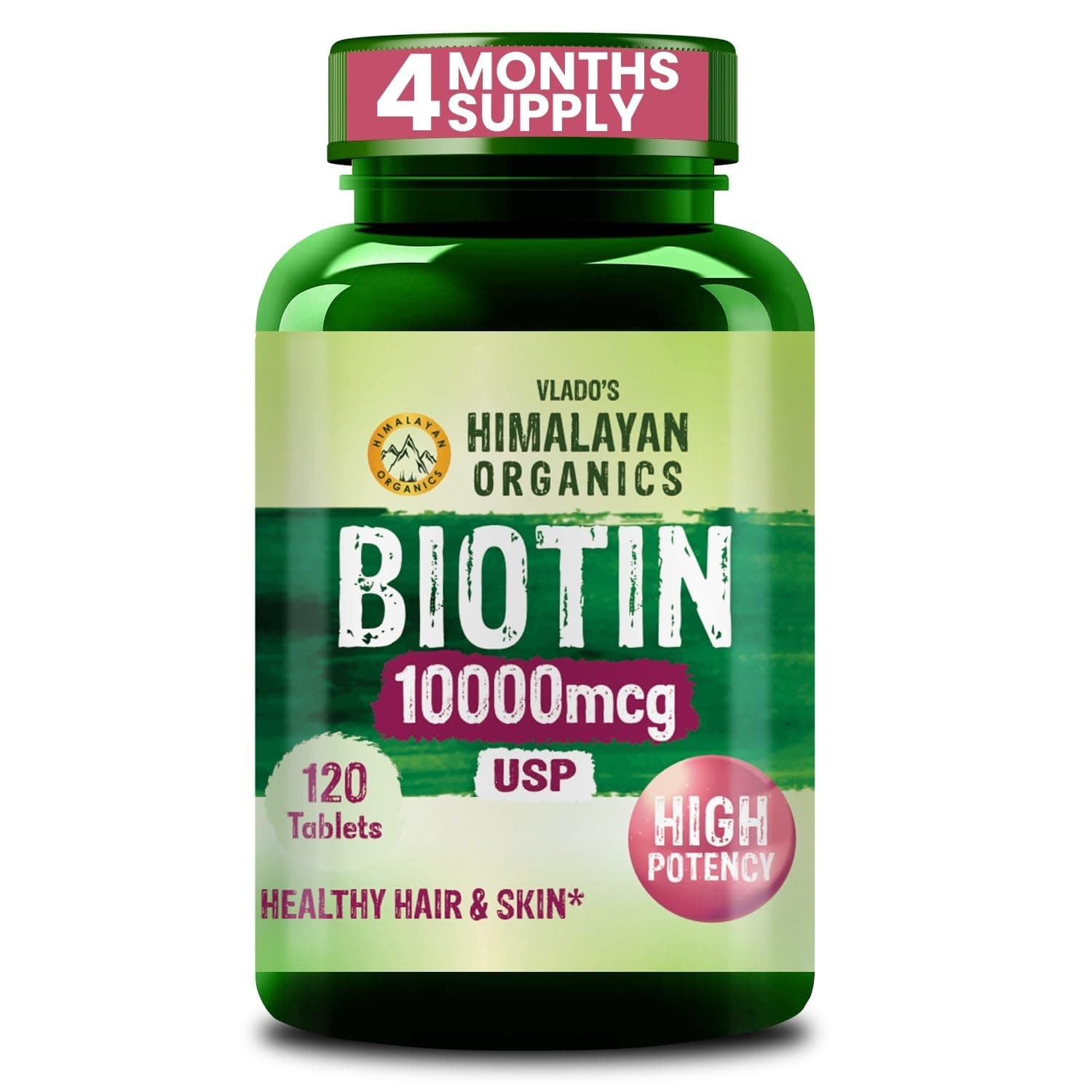 Vlado's Himalayan Organics Biotin Tablets For Hair Growth | 10000 mcg Biotin Supplement | Hair Supplements for Women and Men | Hair Growth Tablets For Men & Womenn - 120 Tablets