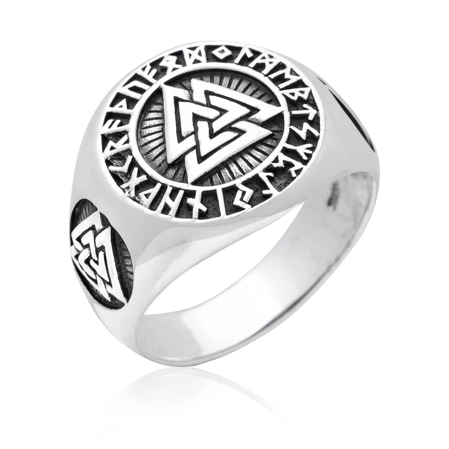 THE MEN THING TRIVALK - Titanium Steel Triple Valknut Ring With Rune Circle Symbol, Odin Symbol Viking for Men & Boys (Size: 21)