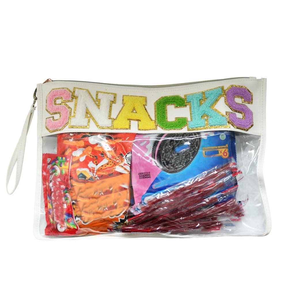 Clear Purse Clear Pouches with Patches Clear Pouches with Zipper for Beach Snack Clear Makeup Bags with Wrist Strap, Snacks