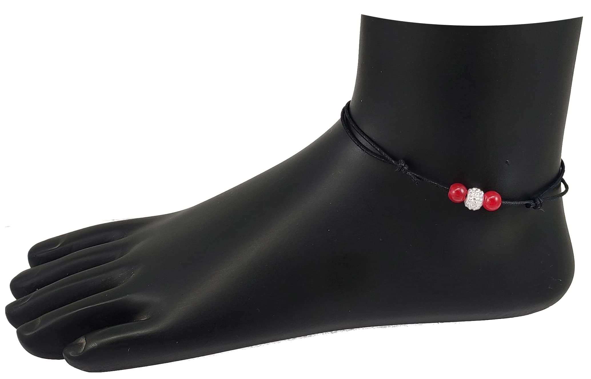 High Trendz Black Thread Adjustable Knot Anklet With Oxidised Beads/Nazariya Anklet