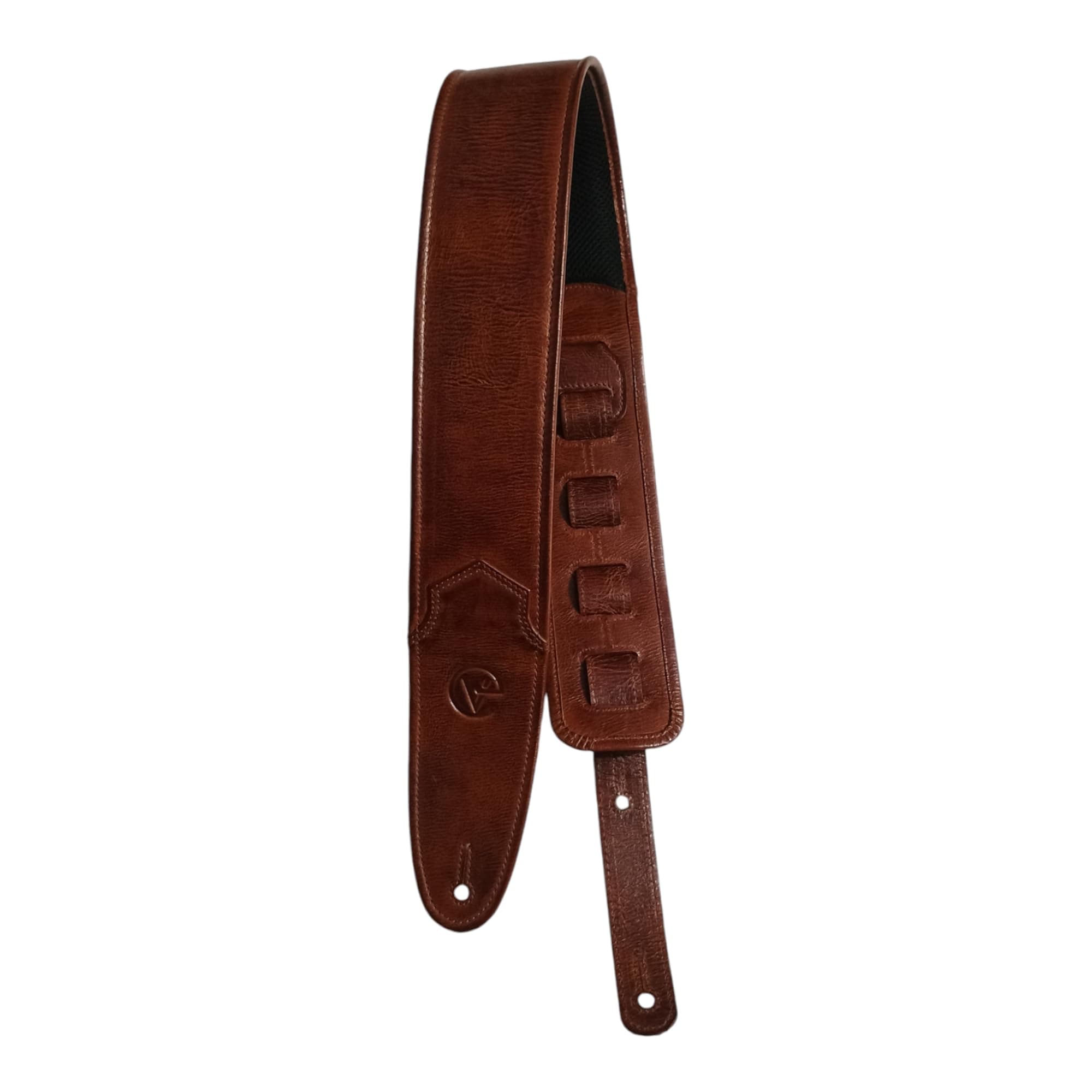 Ve CREATION 3-Inch Wide Leather Guitar Strap with Mesh Fabric & Foam Padding | Adjustable from 42-56 Inches | Tan Color (VEG-0018)