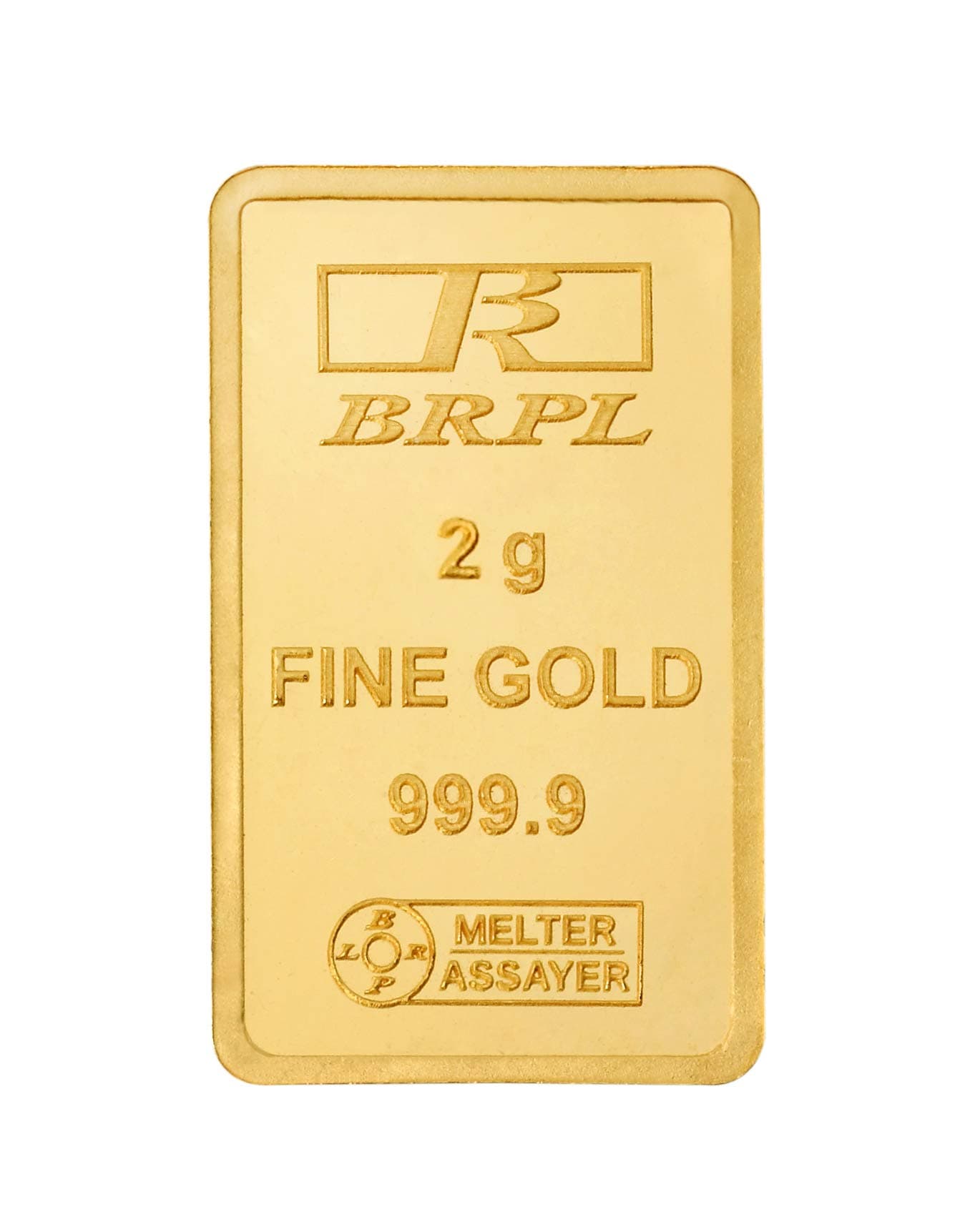 Bangalore Refinery 24k (999.9) 2 gm Yellow Gold Bar cum Coin