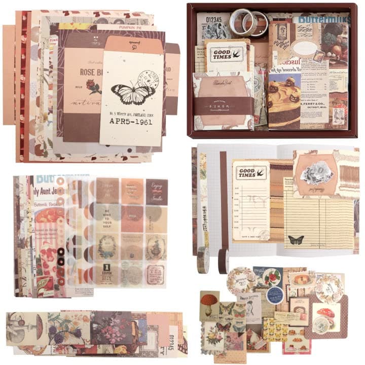 Miramar Aesthetic Scrapbook Supplies Set, Vintage Scrapbooking Paper With A6 Grid Notebook Decorative Paper Sticker Tape, F Falkiya Coffee Scrapbook Sticker Supplies For Diary Bullet Journal (Yello)