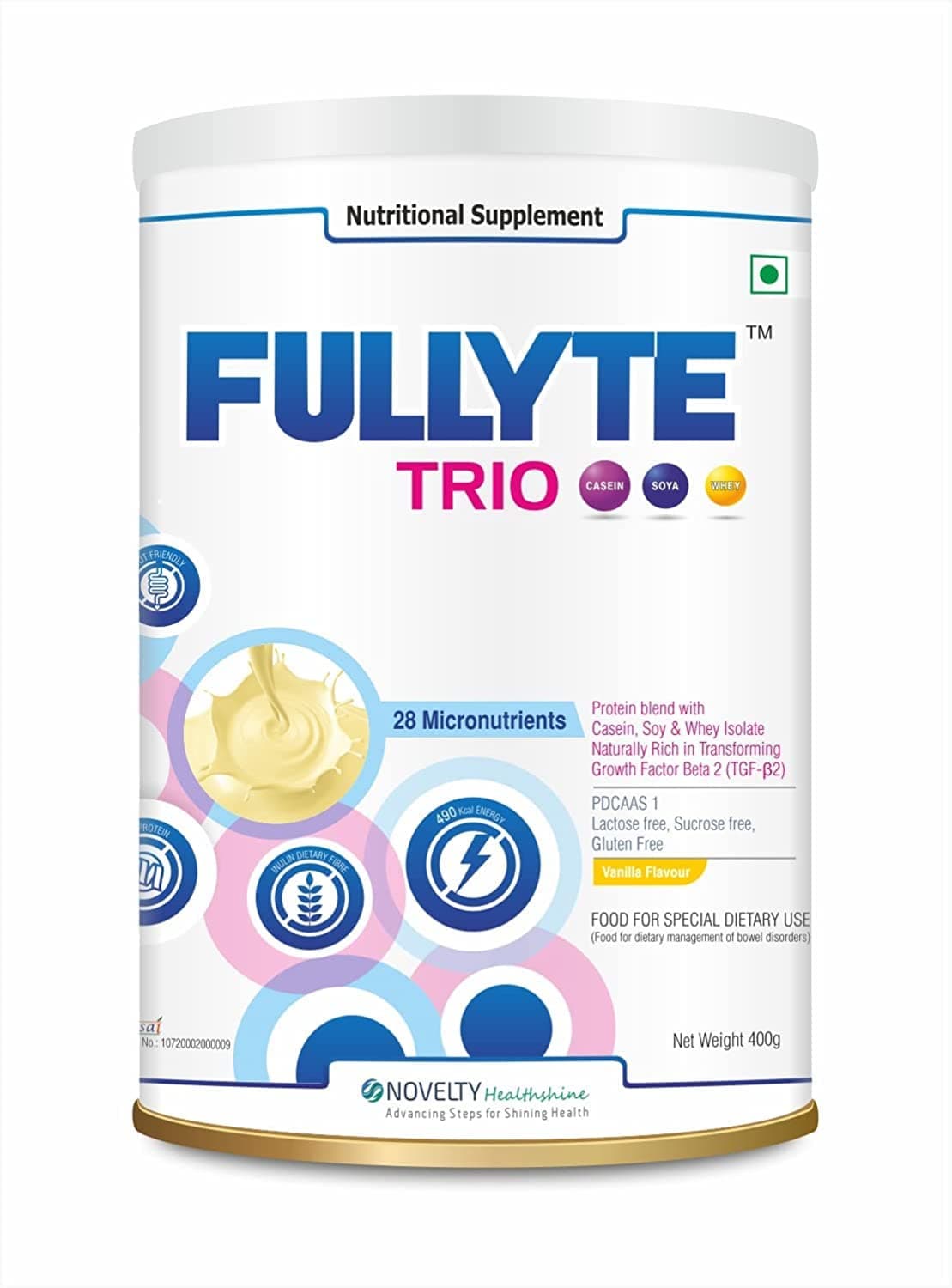 FULLYTE TRIO Natural Protein Powder Nutrition Supplement 400 Gram