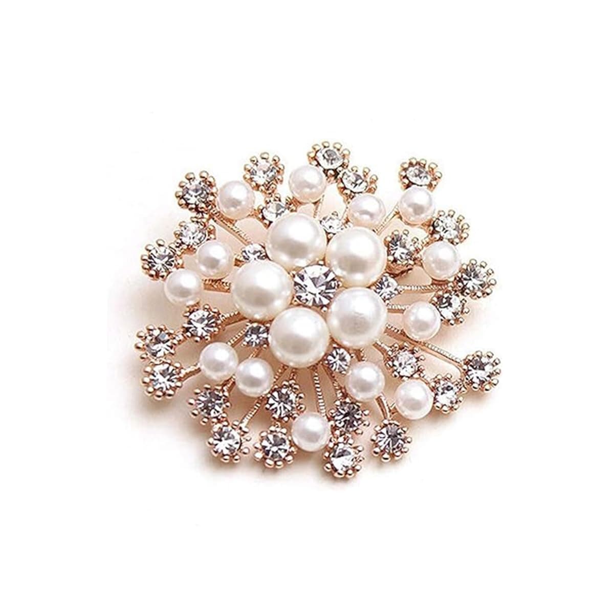 TOPPROSPER Pearl Crystal Snowflake Flower Design Brooch Pin Badge Fashionable Charming Dress Scarves Shawl Clip Clothes Bags Decoration Jewelry Gift for Women Girls