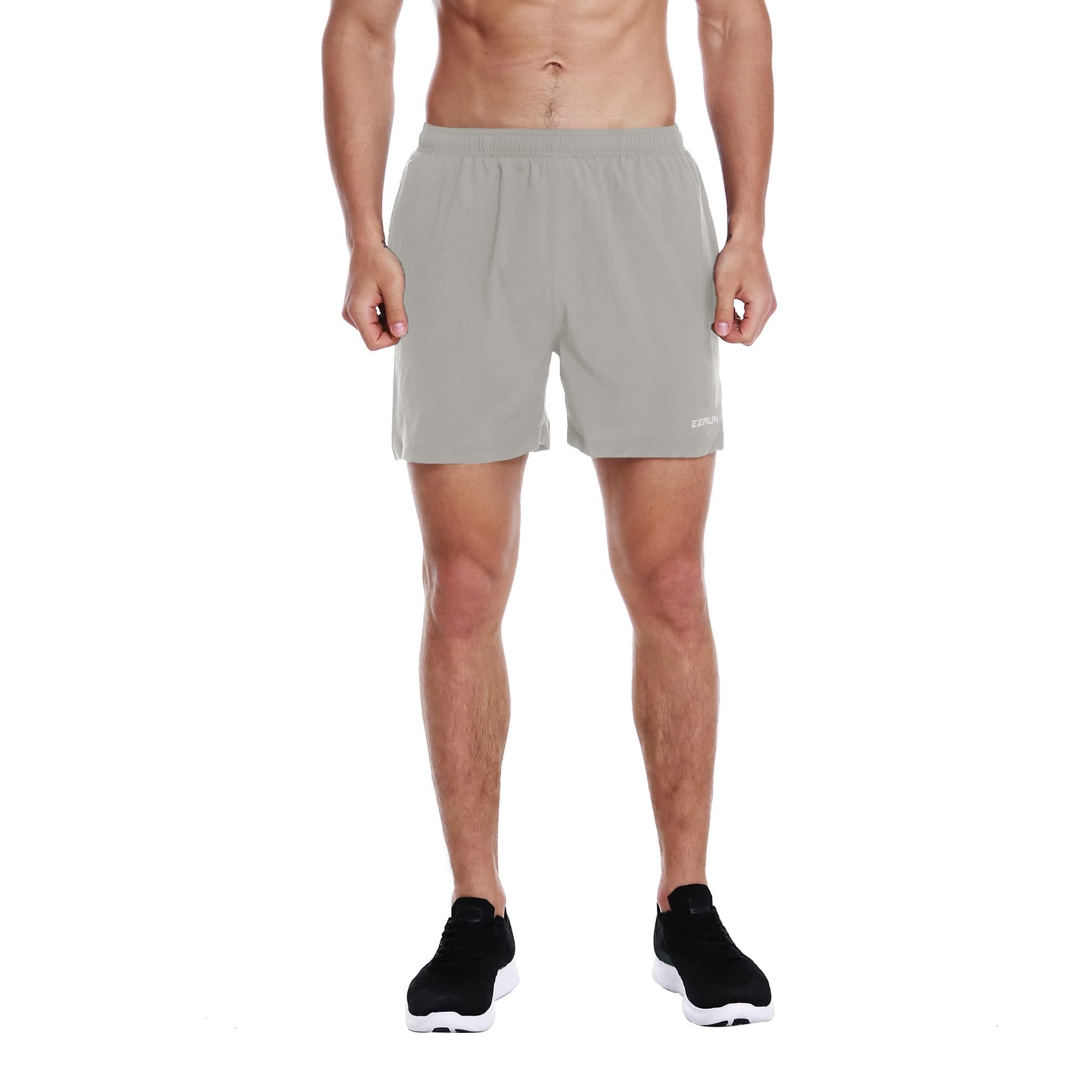 EZRUN Men's 5 Inches Running Workout Shorts Quick Dry Lightweight Athletic Shorts with Liner Zipper Pockets,LightGrey,M
