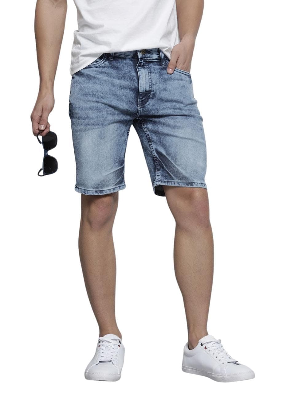 The Indian Garage Co Men Slim Fit Solid Mid-Rise Denim Shorts