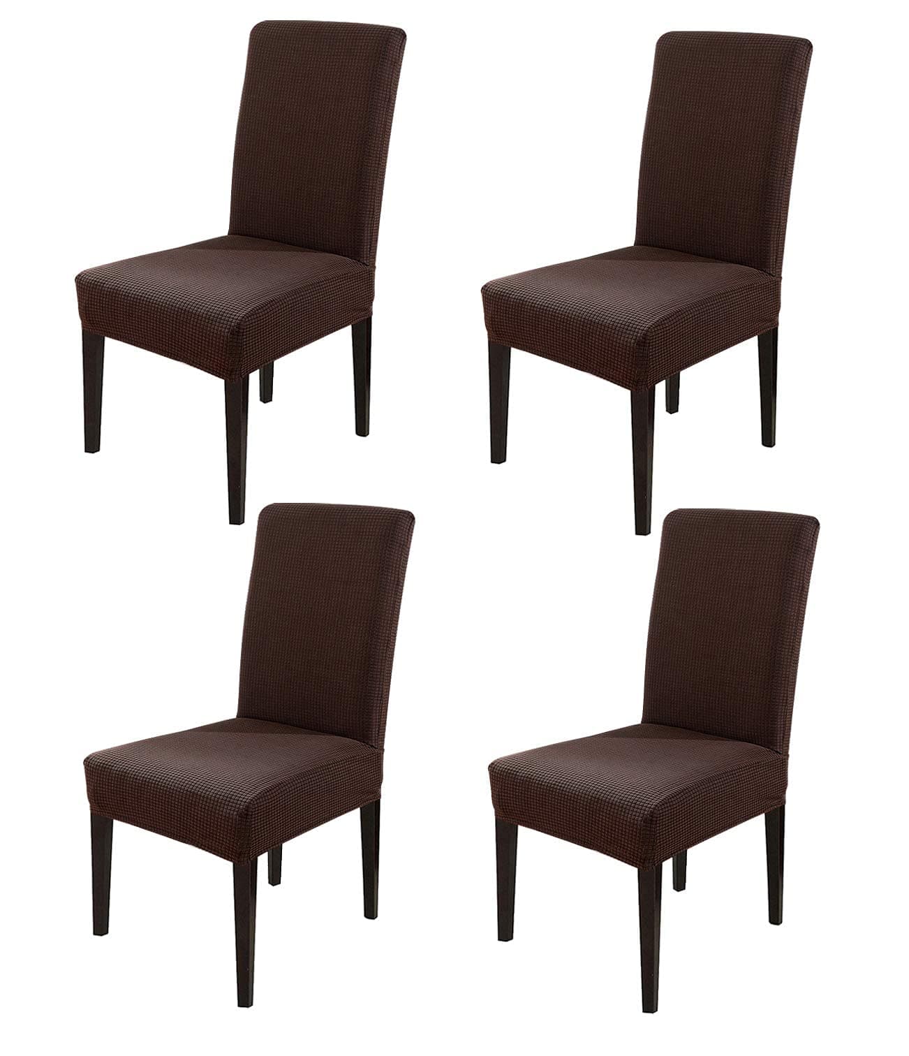 House of Quirk Jacquard Spandex Stretch Plain Chair Cover Stretch Removable Washable Short Dining Chair Cover Protector Seat Slipcover (Brown, Pack of 4)