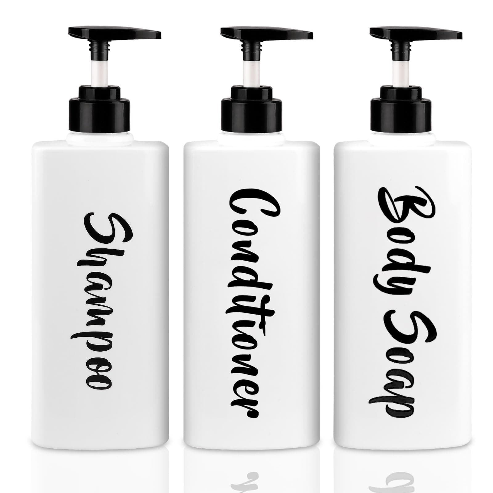 AUMIO 16.9oz Shampoo and Conditioner Dispenser Set - 3 Plastic Refillable Pump Dispensers for Shower and Bathroom