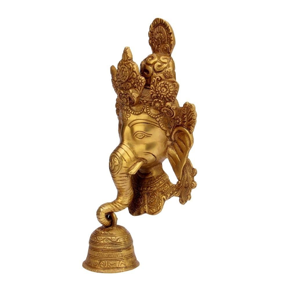 Kartique Brass Ganesh Wall Hanging Bell, Antique Gold Finish, 10-inch Height, Decorative Home Accent, Ideal for Door Décor and Gifting