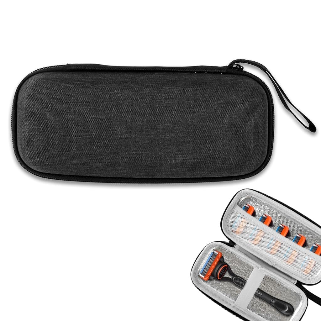HANNEA® Men's Razor Storage Case Bag Zipper, Waterproof Liner EVA Hard Shell Travel Case Pouch for Body Hair Shaver or Razor, Protective Compact Organizer for Grooming Accessories and Travel Use
