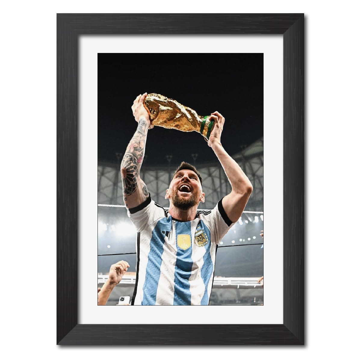 TenorArts Lionel Messi Poster Argentina World cup 2022 Celebration Laminated Poster Framed Painting with Matt Finish Black Frame (12 inches x 9inches)