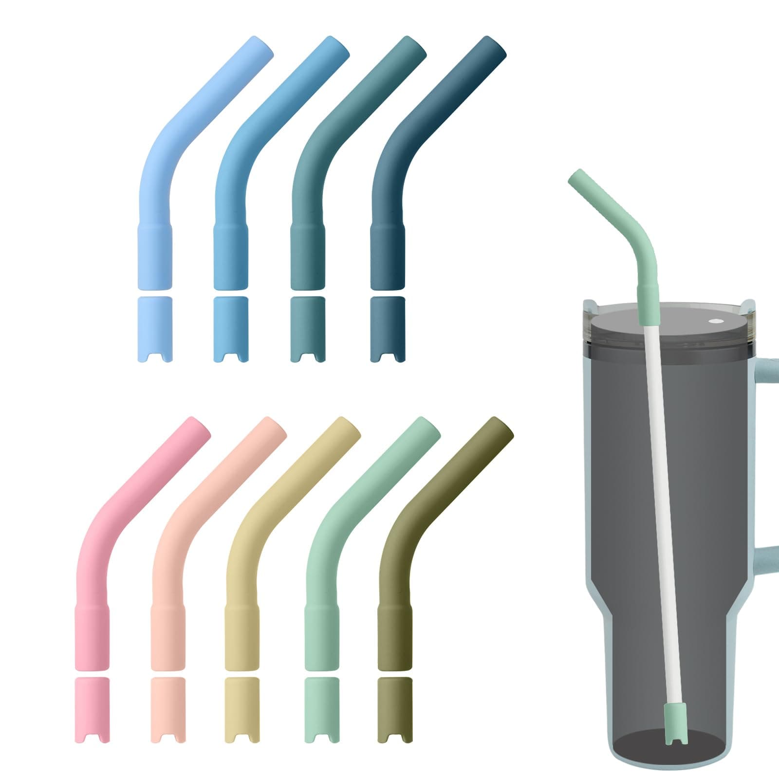 PEUTIER 9 Multicolor Silicone Straw Tips and Pedestals, Reusable Eco-friendly Protective Accessories for Metal Straws, 8mm Compatible with Stanley Cup, 18 Pieces