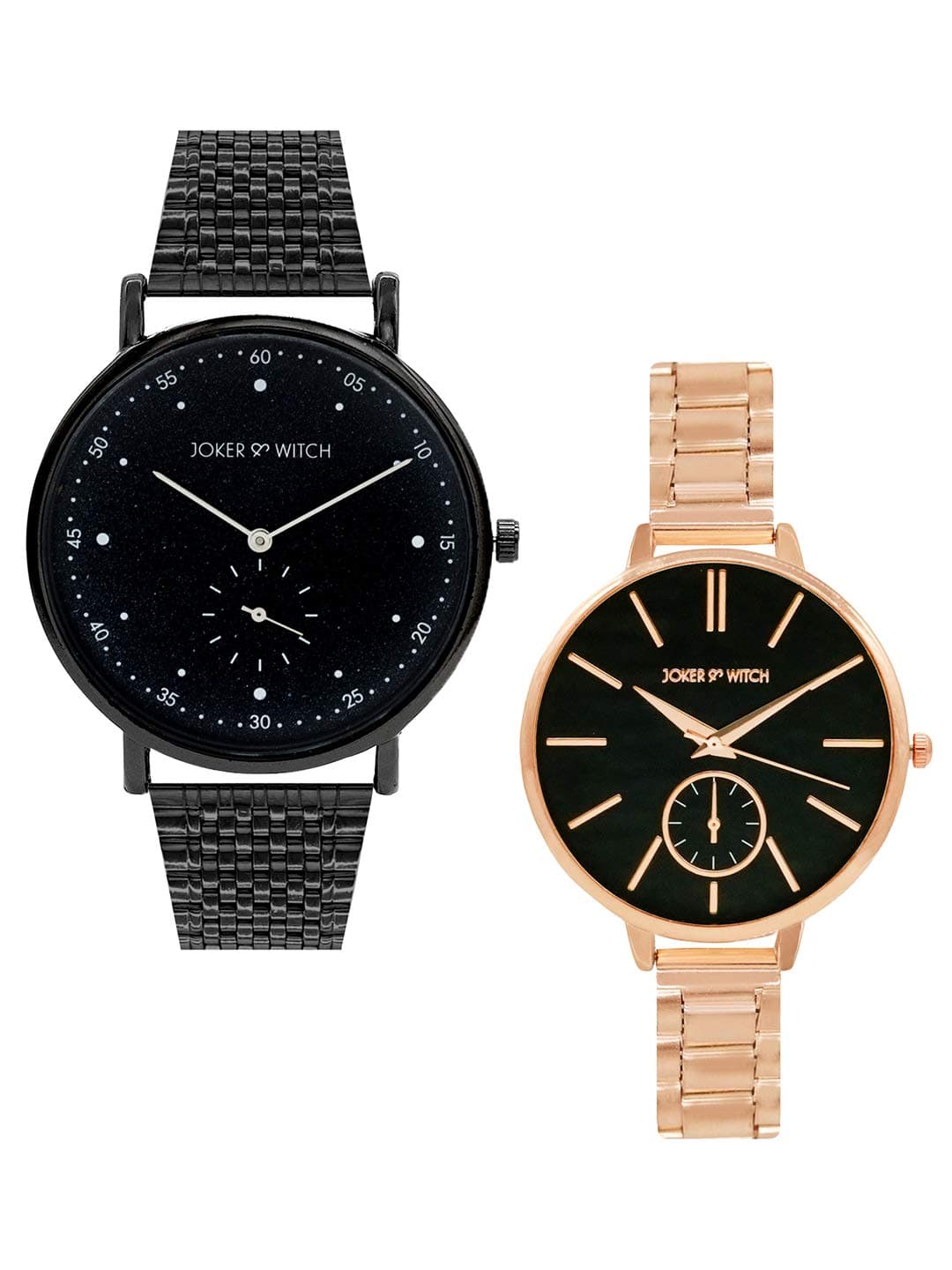 Joker & Witch Mark & Bridget Couple Watch Gift Set For Men And Women, Analog, Black, Rose Gold