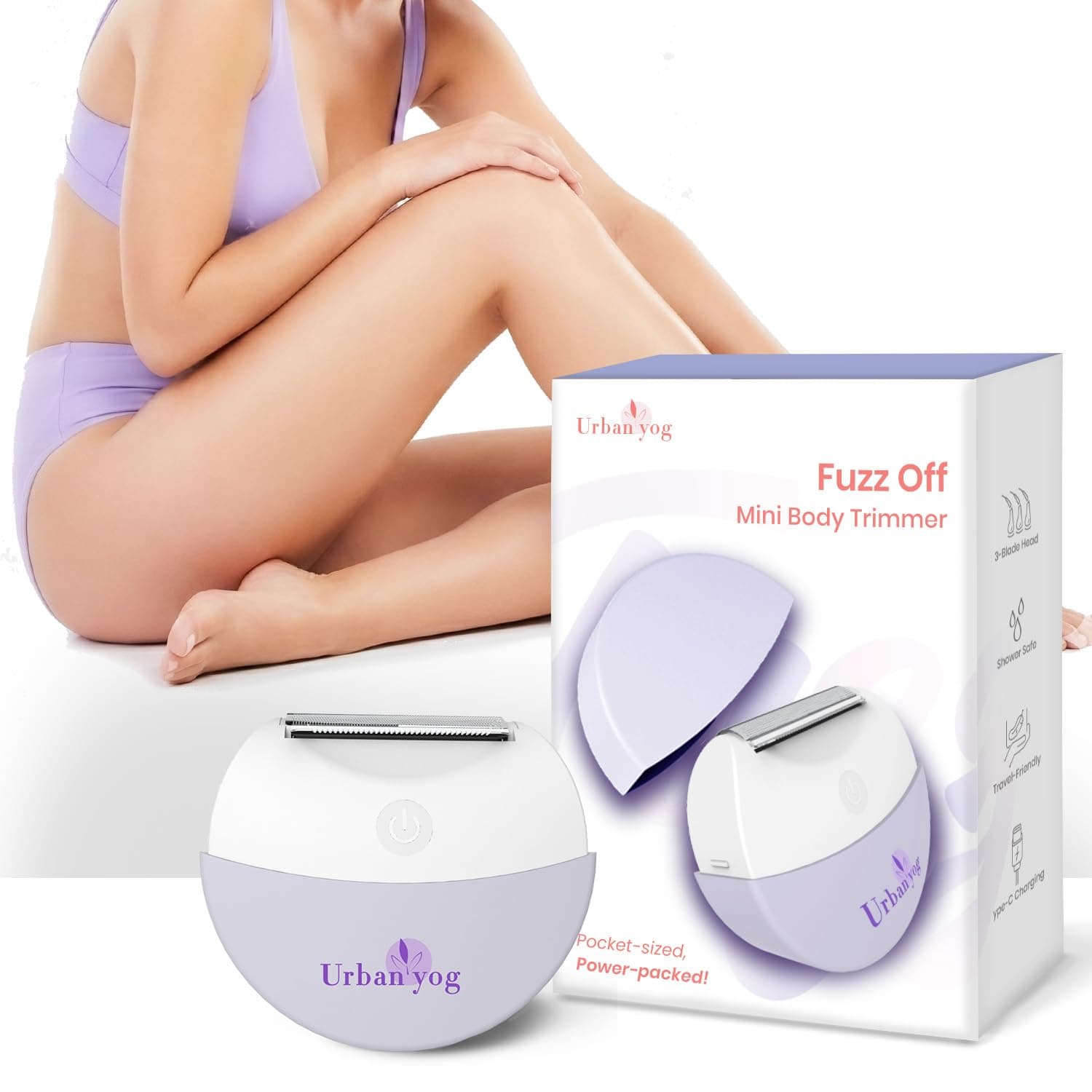 Urban Yog Epilator for Women Full Body | Fuzz Off Mini Electric Trimmer for Woman | Painless Hair Removal | Wet & Dry Use | Pocket-Sized Underarms, Arms, Legs Trimmer | Portable, Rechargeable, Waterproof | 40 Min Runtime