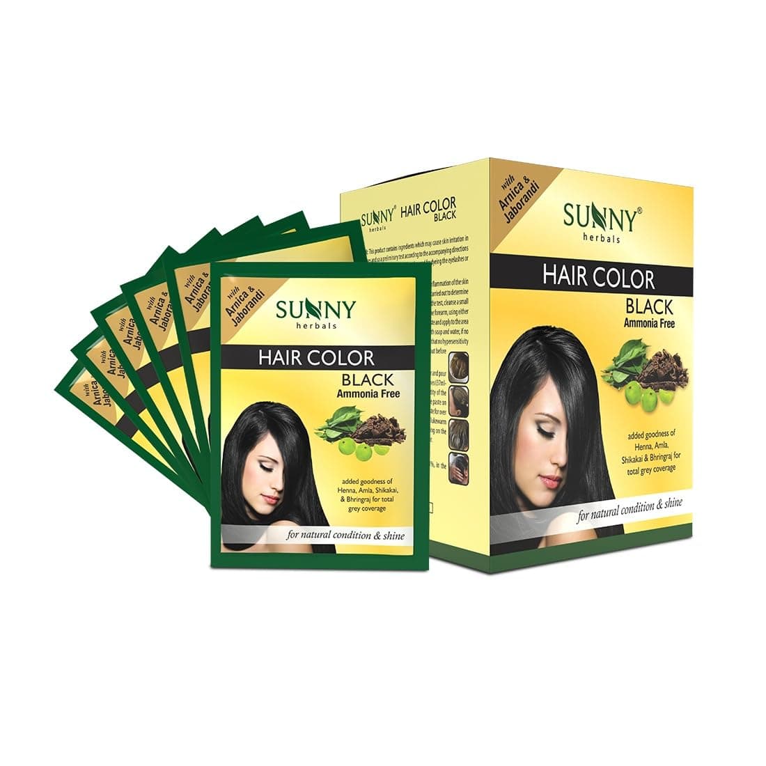 Sunny Herbals Black Hair Color | Rich & Natural Shade | No Ammonia | Long-Lasting Color | Covers Grey Effectively | With Henna, Amla & Bhringraj | Soft & Shiny Hair | Unisex, Pack of 12