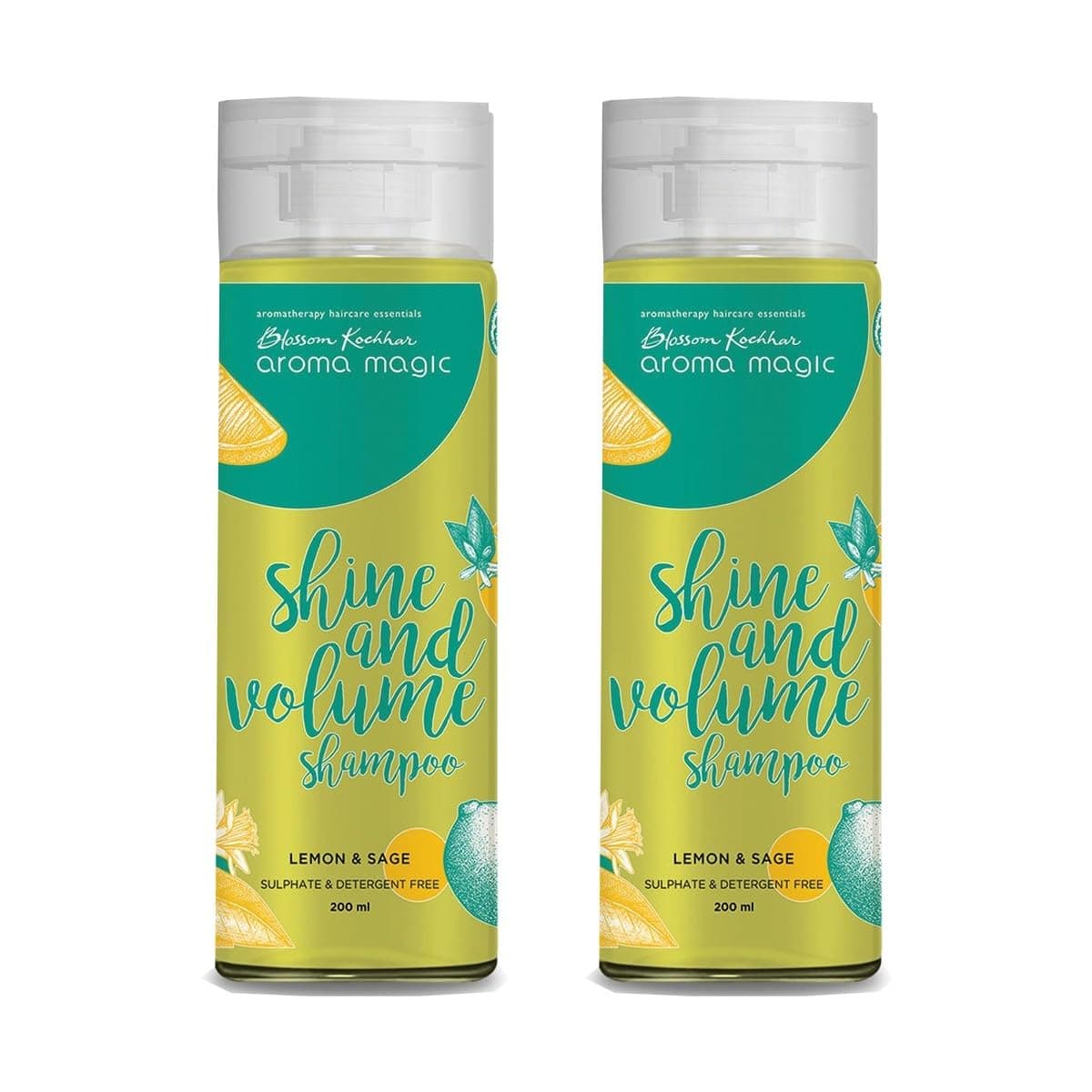 Aroma Magic Shine & Volume Shampoo | Antifungal, Oil-Balancing, Boosts Shine & Texture | with Lemon & Sage Essential Oils | Vitamin A, C & D | All Hair Type | 200ml (Pack of 2)
