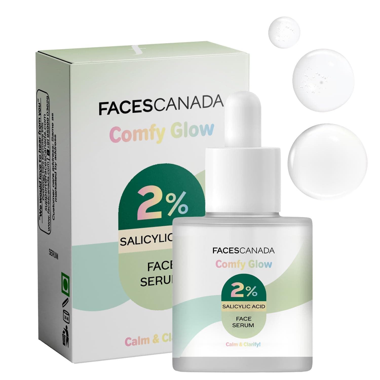 FACES CANADA Comfy Glow 2% Salicylic Acid w/w Face Serum - 15ml | Clears Acne & Blackheads | Unclogs Pores | Controls Oil | Even Skin Tone | Smooth Skin Texture | Gentle Exfoliation
