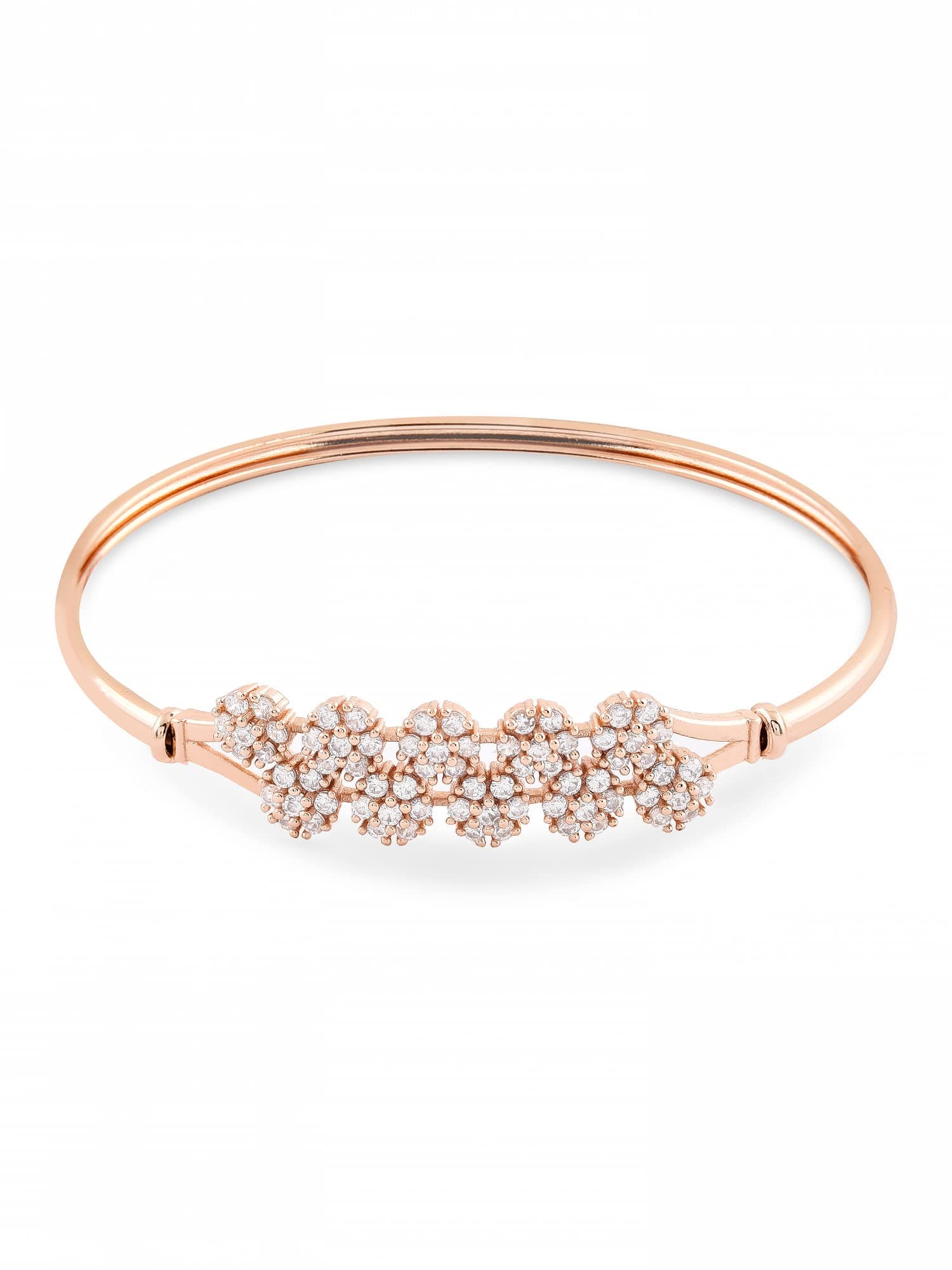 ZAVERI PEARLS Rose Gold Contemporary Cubic Zirconia Flowers Bangle Style Brass Kada For Women-ZPFK10382