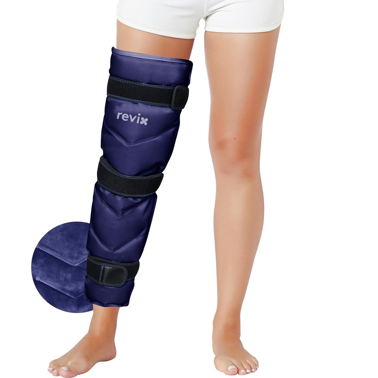 REVIX Large Ice Pack for Injuries Reusable Gel Ice Wrap for Leg, Hip, Thigh, Knee and Shin Splint, Cold Compress for Pain Relief After Surgery, Injury Recovery, Swelling, Bruises with 3 Straps, Navy