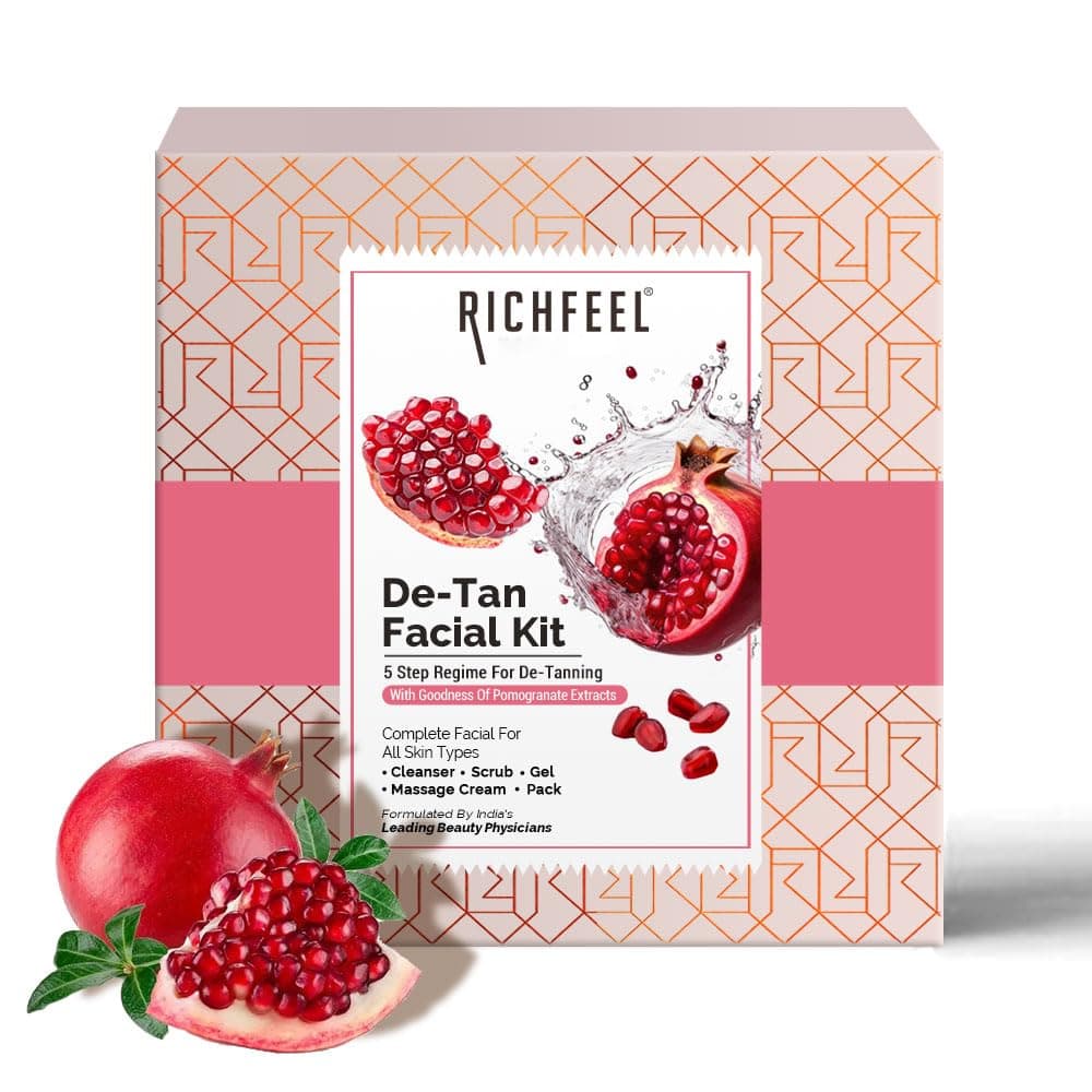 Richfeel Detan Facial Kit | Pomegranate Infused De-tanning Skincare for Brighter Complexion and Reduced Pigmentation