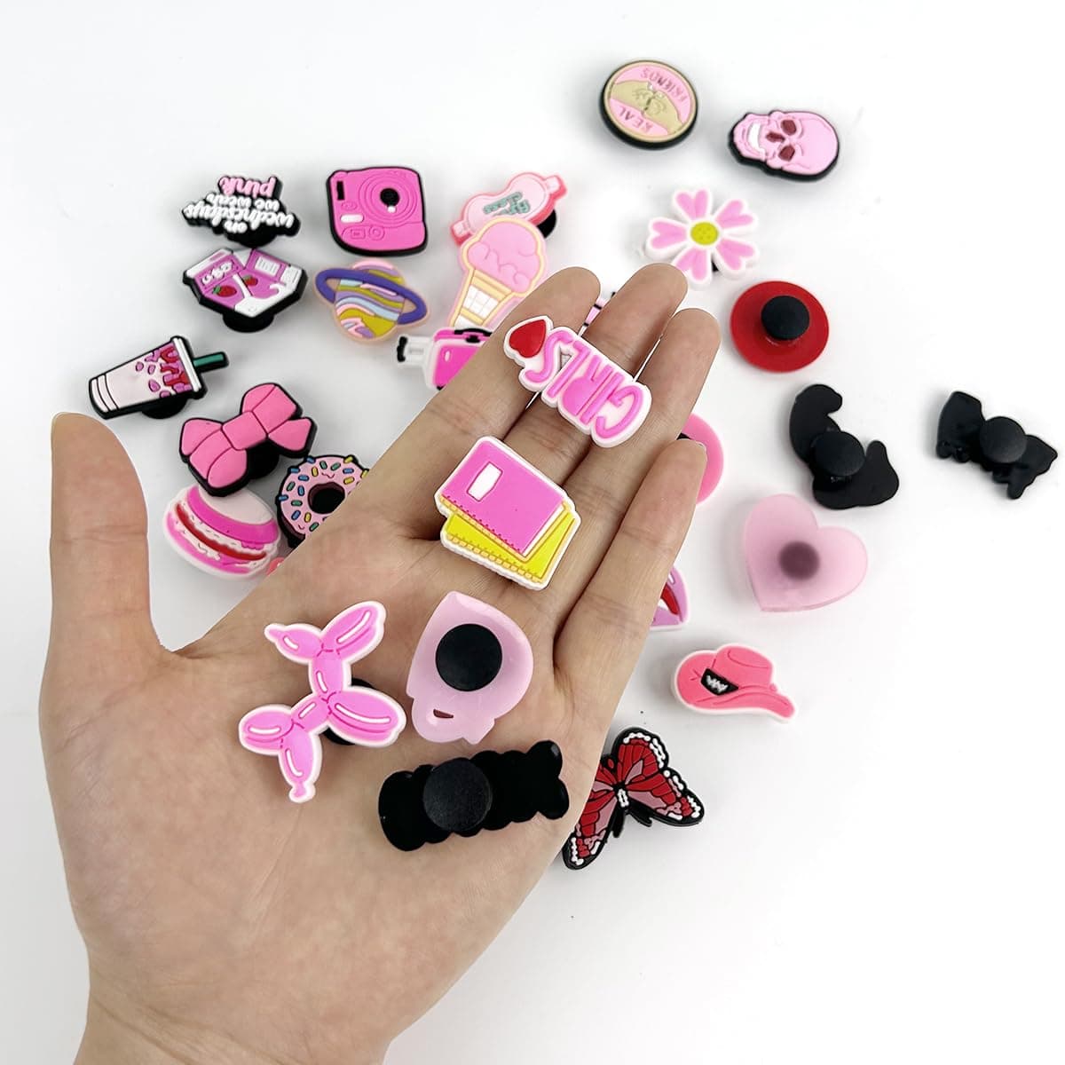 HASTHIP 35 Pcs Rubber Pink Shoe Charms for Crocs Slides Sandals Clogs