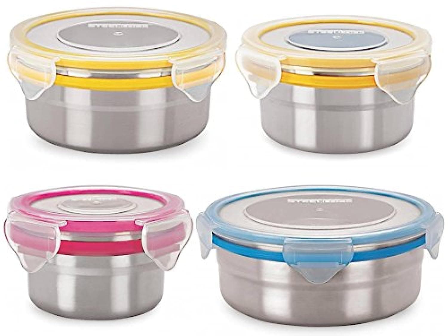 STEELLOCK Stainless Steel Airtight Container| Leak Proof Tiffin Lunch & Storage Boxes | SL-1101-1201-1301-1401-set of 4, 150ml, 280ml, 450ml & 750ml each, Multicolor