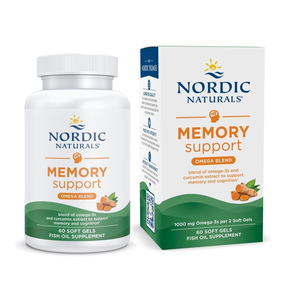 Nordic Naturals Omega Memory With Curcumin | 1000 Mg Omega 3 Fish Oil + 400 Mg Optimized Curcumin | For Memory & Cognition - Contains Phosphatidylcholine & Huperzine A | 60 Lemon Fish Oil Softgels