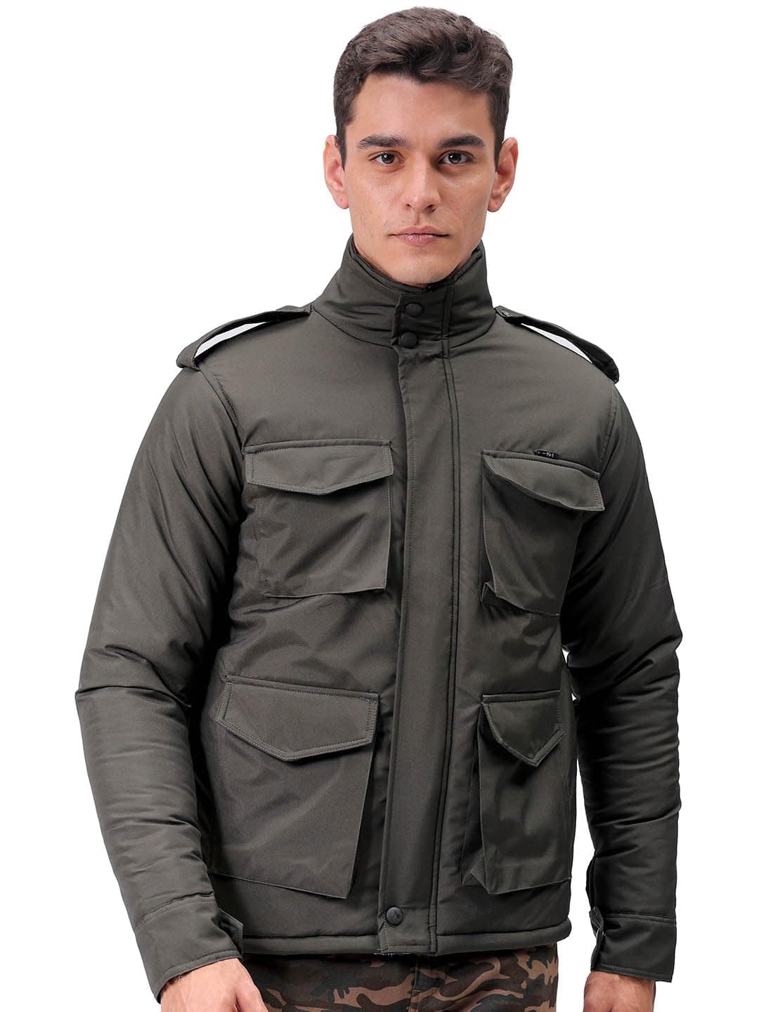The Indian Garage Co Men Olive Slim Fit Solid Jacket (Olive_L)