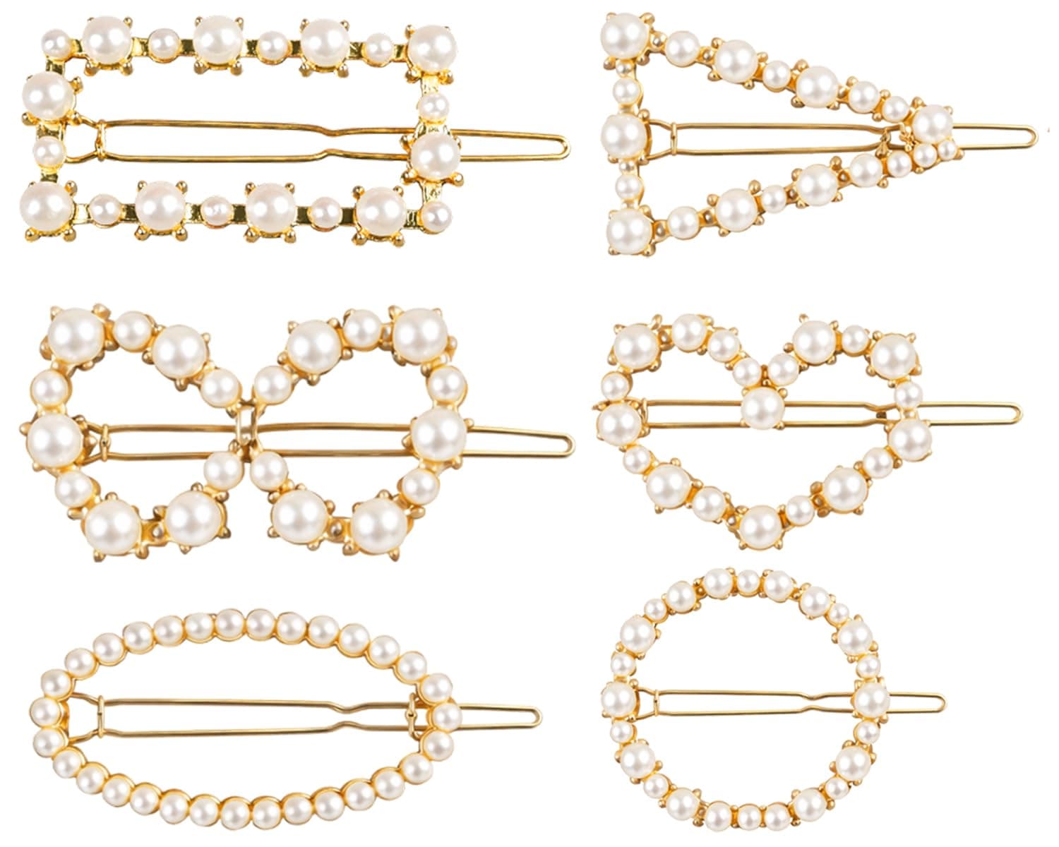 ANNACREATIONS 6 Pcs Korean Style Gold Metal Pearl Geometric Stone Lock Hair Pins Hair Clip Hair Accessories Jewellery for Women and Girls