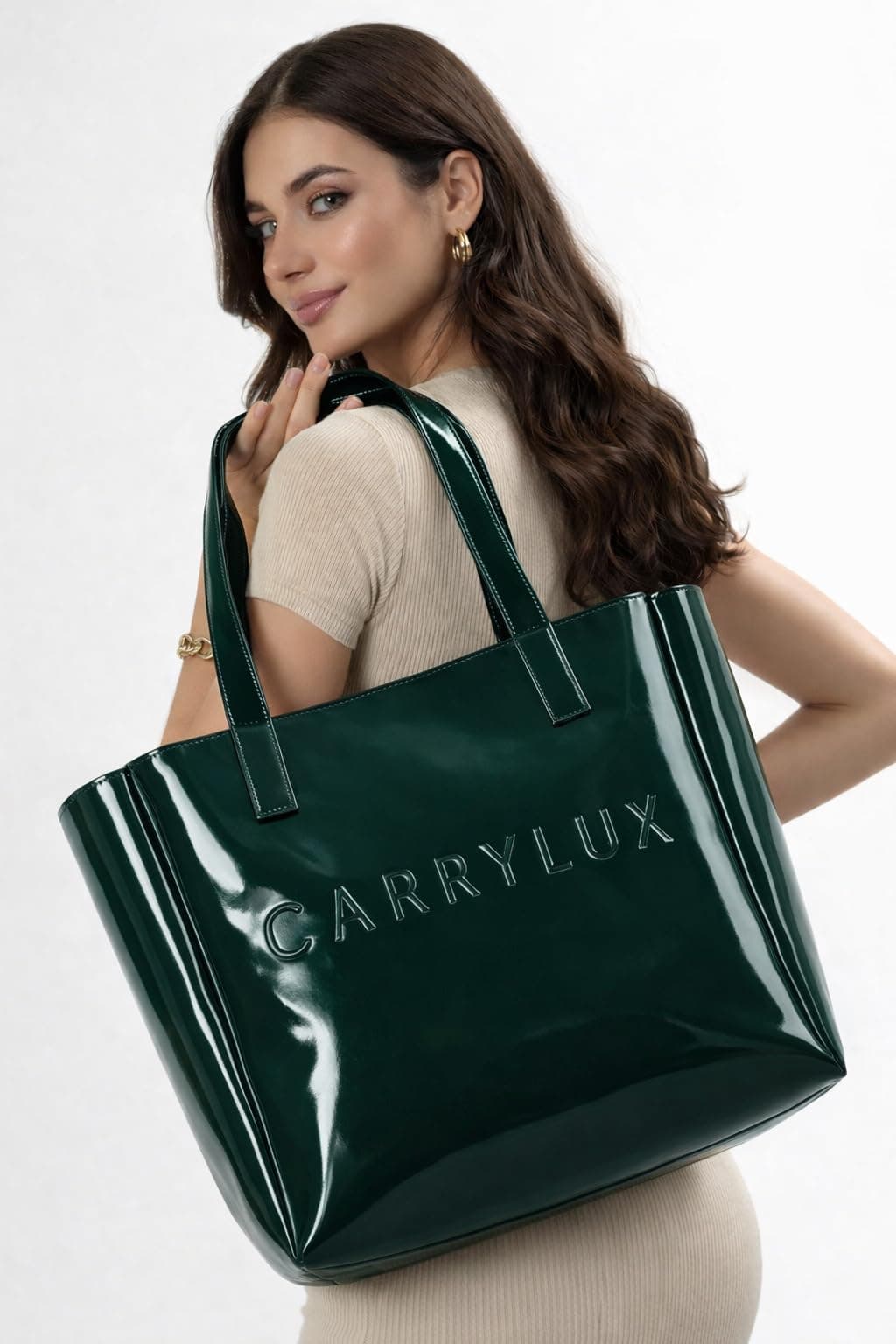 Carrylux ShinyAura Women's Tote Bag, Large Glossy Handbag, Shoulder Bag for Office & Casual Use