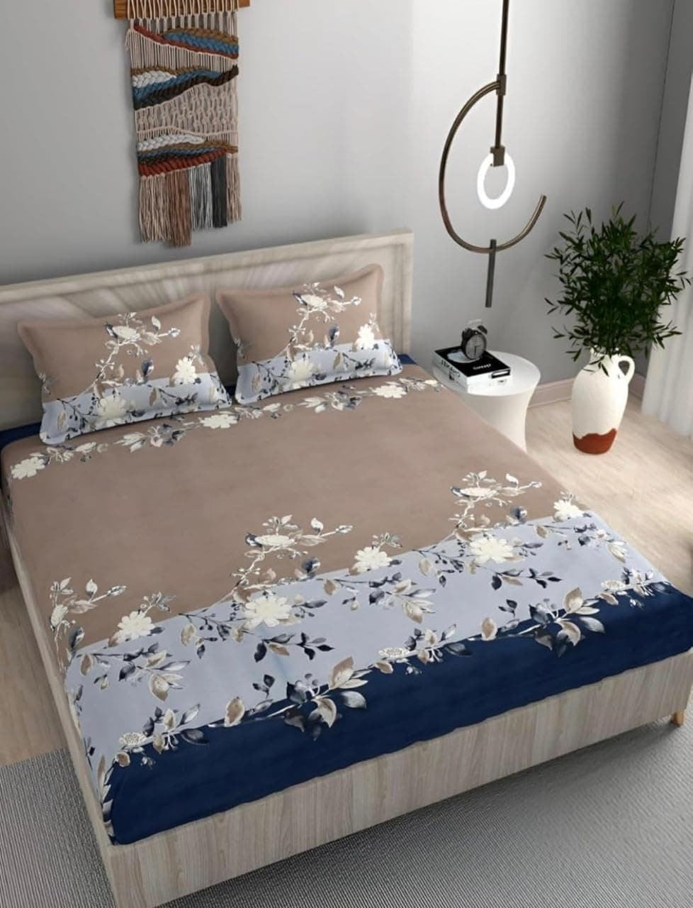 SLEWINO Floral 100% Cotton 78"X72" Standard King Size Elastic Fitted Bedsheet|Printed King Bed Size Elasticated Fitted Bedspread With 2 Pillow Covers (King 78X72 Inch,Design-05),210 TC
