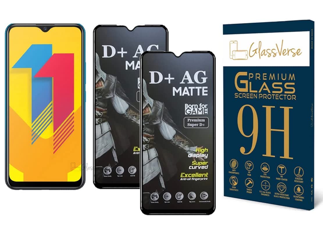GlassVerse D+ Matte Tempered Glass With 18H Hardness For Vivo Y11 (Pack Of 2) with Free Installation Kit Full screen Coverage Free Replacement If Received Damaged - 6.35 inch