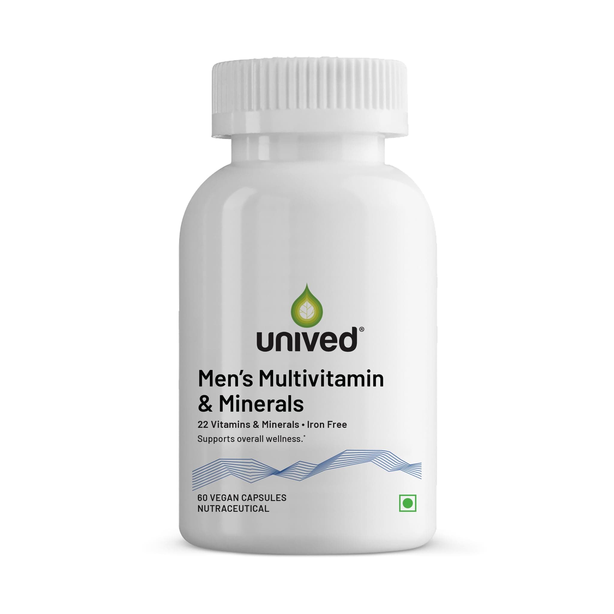 Unived Men's Multivitamin & Minerals - 22 Vitamins & Minerals, IRON FREE Formula with Methylcobalamin B12, L-5-MTHF Folate, Vegan D3, K2-7 MenaquinGold® - 60 Vegan Capsules (30 Day Supply)