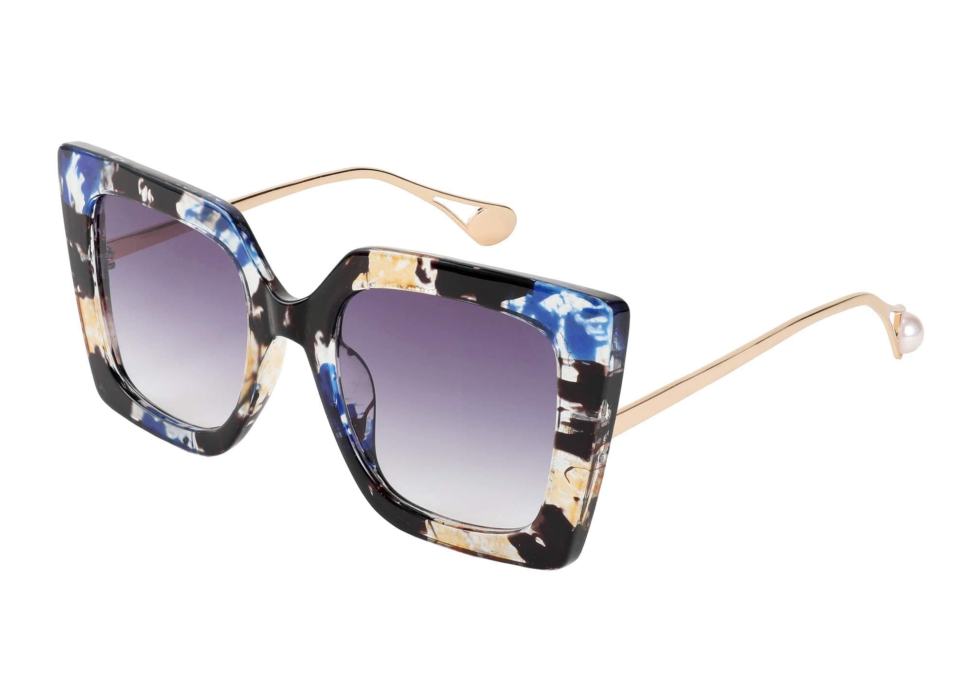 FEISEDY Oversized Square Pearl Inlay Arm Cat Eye Fashion Sunglasses for Women B2625
