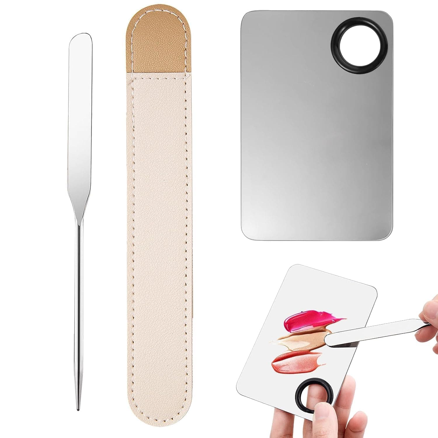 INOG Korean Spatula Makeup Palette with Foundation Spatula, Makeup Mixing Palette, Stainless Steel Picasso Makeup Spatula Cosmetic Makeup Palette Foundation Palette Mixing Tray Makeup Mixer,2 Count