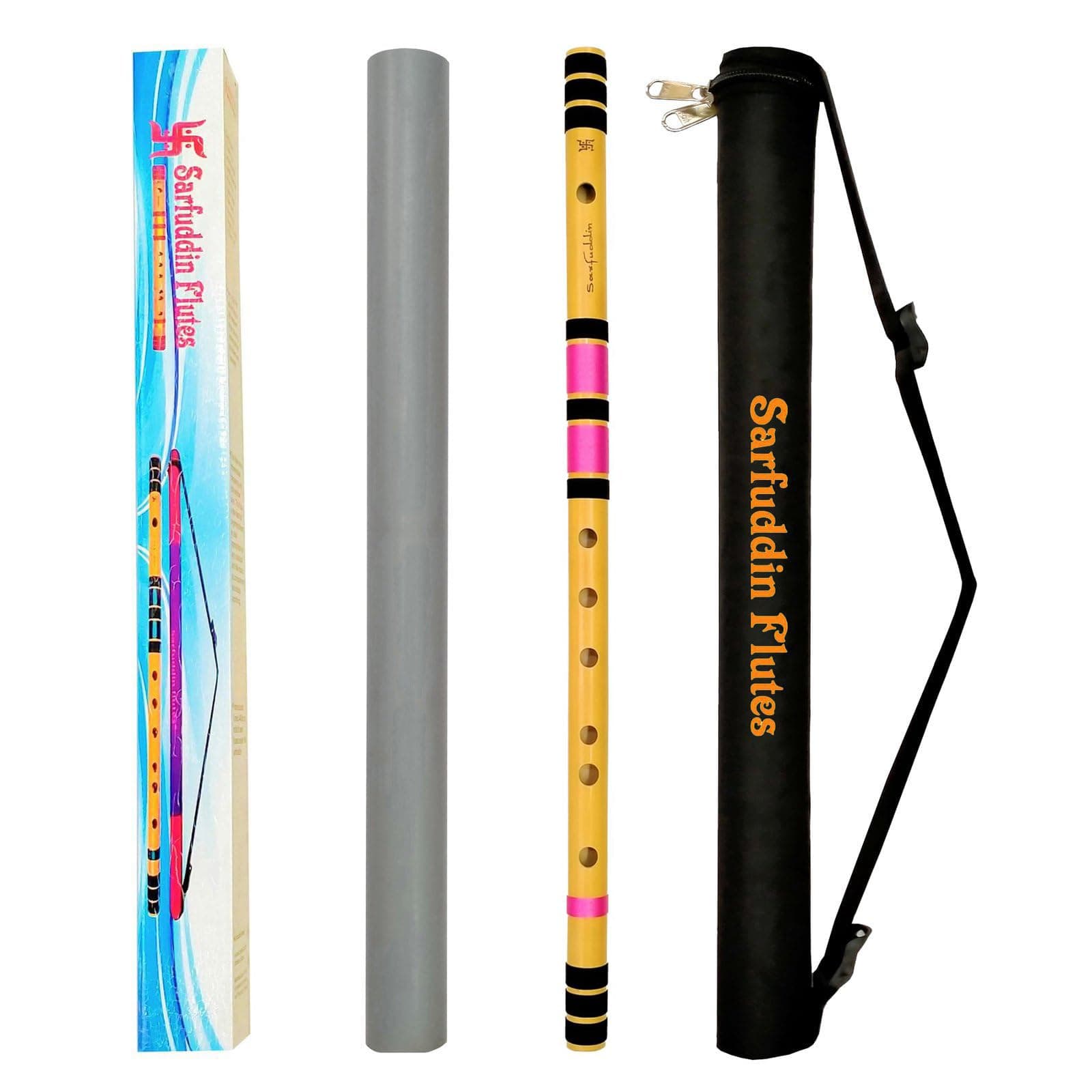 Sarfuddin Flutes D Natural Medium 17 Inches Right Handed Bamboo Flute Bansuri With Carry Bag