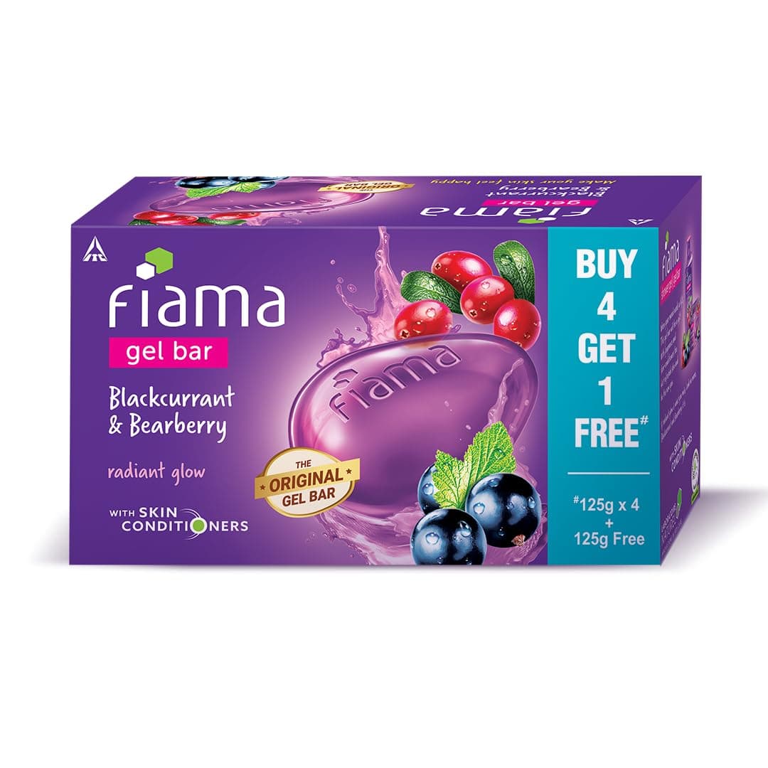 Fiama Gel Bar Soap Blackcurrant And Bearberry 625g (125gx5) For Radiant Glowing Skin, With Skin Conditioners, All Skin Types, For Women & Men