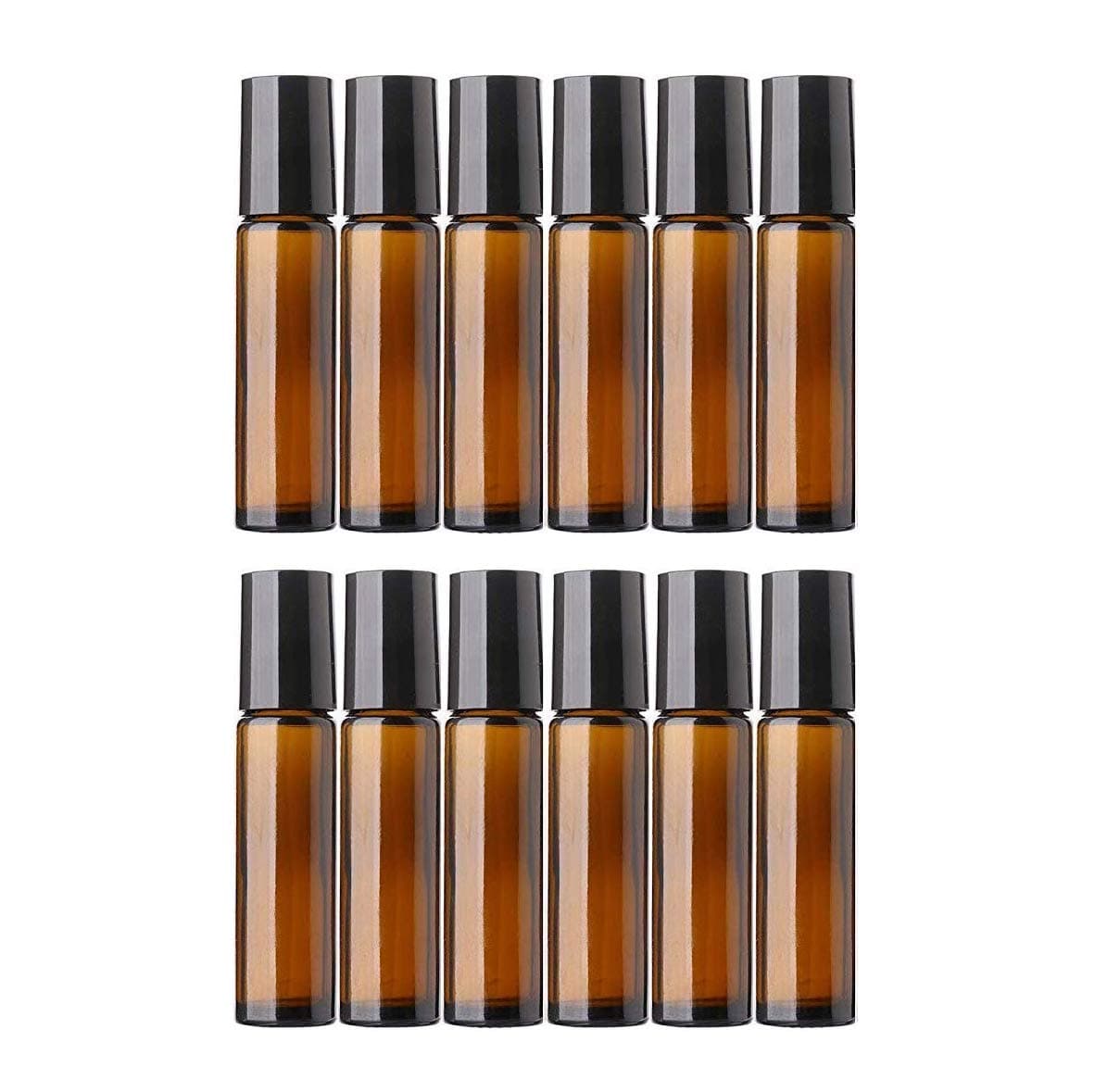 FUTURA MARKET Classic Amber Glass Roll On Bottles with Black Cap for Essential Oils, Perfumes, Attar, Lip Balms, Aromatherapy, Refillable,Reusable,Eco- Freindly- Leakproof Bottle 10ml- Pack of 12