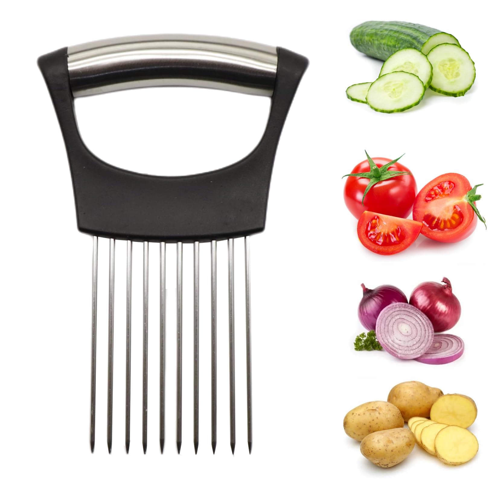 Onion Cutter Holder Stainless Steel Onion Holder for Cutting Aid