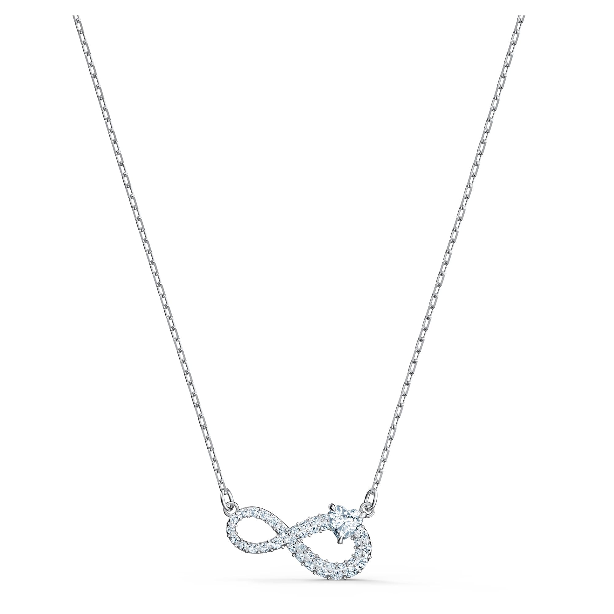 Swarovski Hyperbola necklace, Infinity, White, Rhodium plated