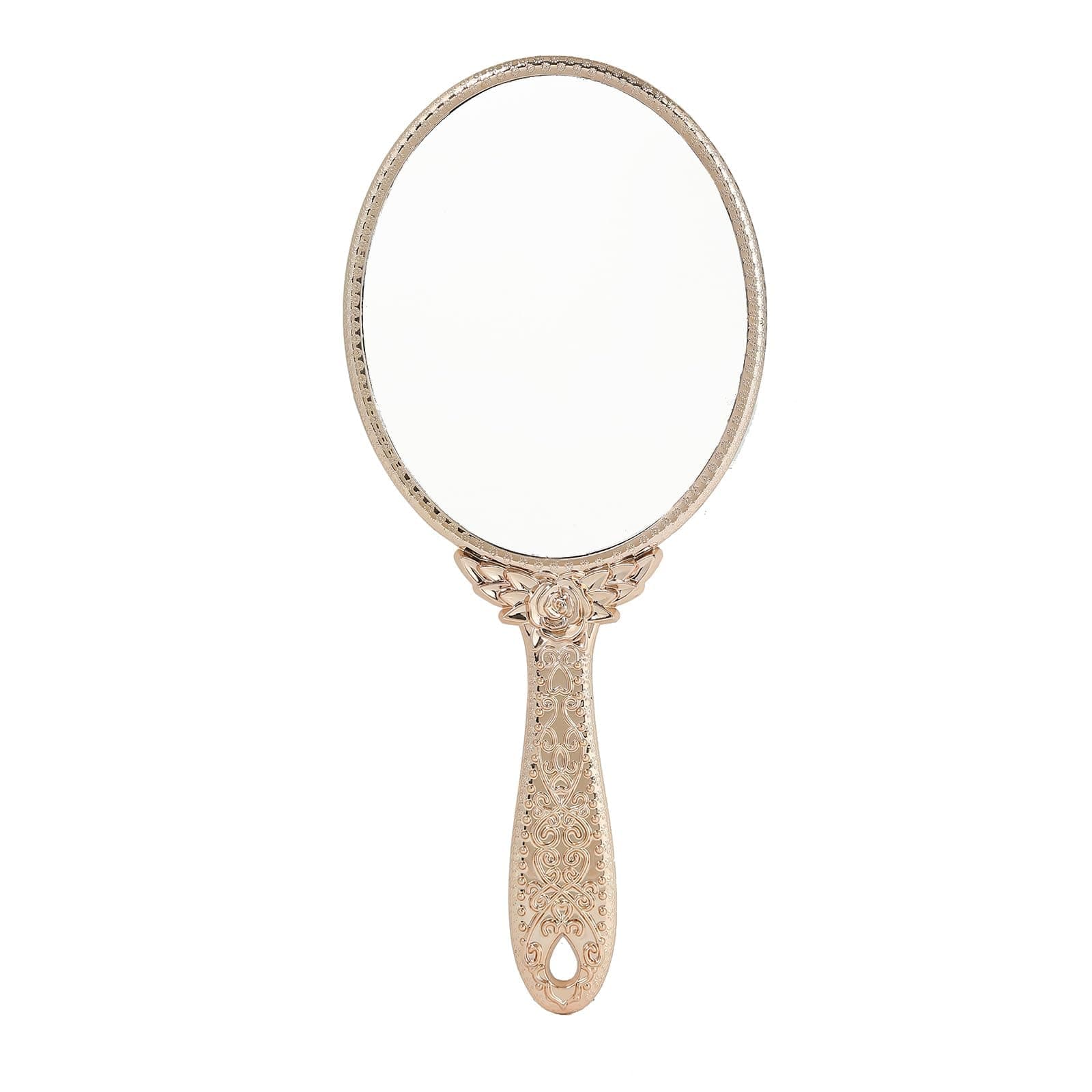 KIRA Hand Mirror Makeup Mirrors Vintage Handheld Decorative Personal Vintage Cosmetic Travel Mirrors Oval Embossed Flower Mirrors with Handle for Women (Silver Black Gold Rosegold-Any ONE)