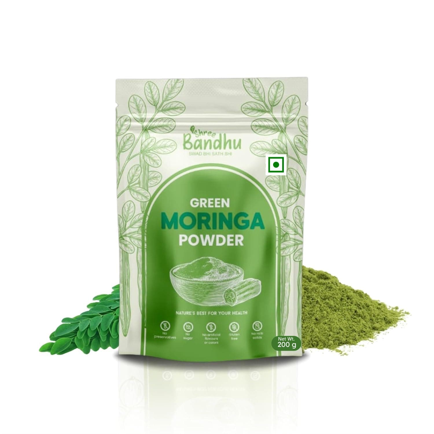 Shree Bandhu Natural Moringa Powder 200g | 100% Pure & Organic | Edible Grade Superfood | Rich in Antioxidants, Iron & Calcium | For Health, Smoothies & Skin Care