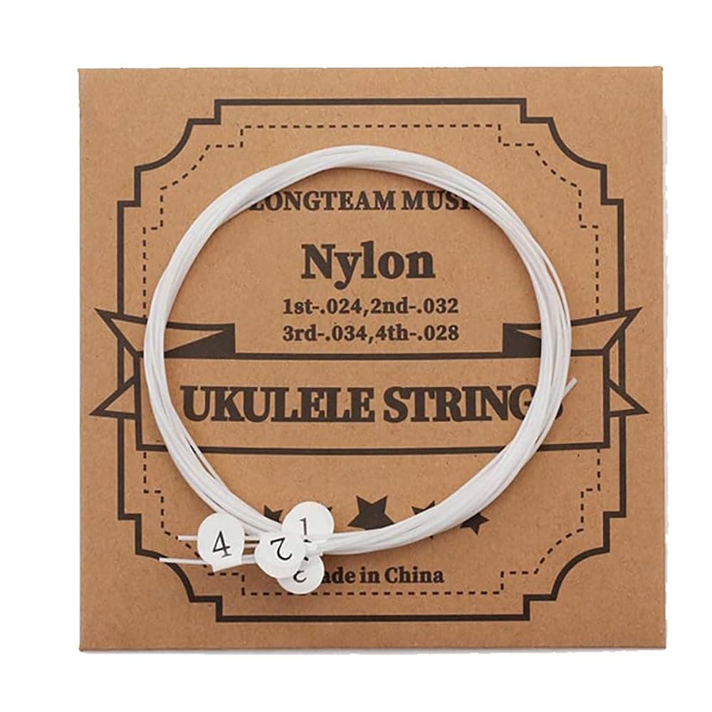 Imaginea Nylon Ukulele String Replacement String for 21” 23” 26” Ukulele True Tone for Soprano, Concert, Tenor, 1-A, 2-E, 3-C, 4-G (White)