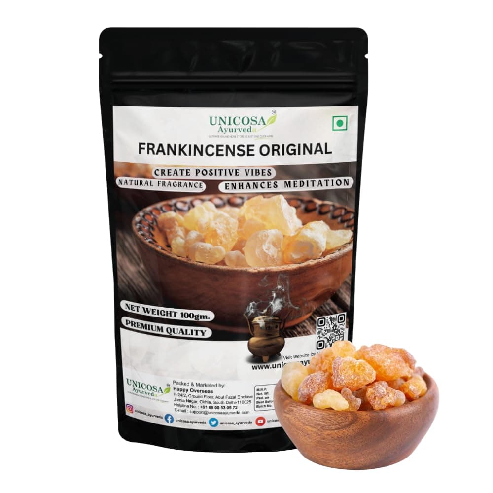 UNICOSA Ayurveda Pure Frankincese Resin 100gm Kunduru | Loban | Monastery Incense | Olibanum | Boswellia Carterii | Frankincense Tears | Pure Frankincense Granules | Premium Incense