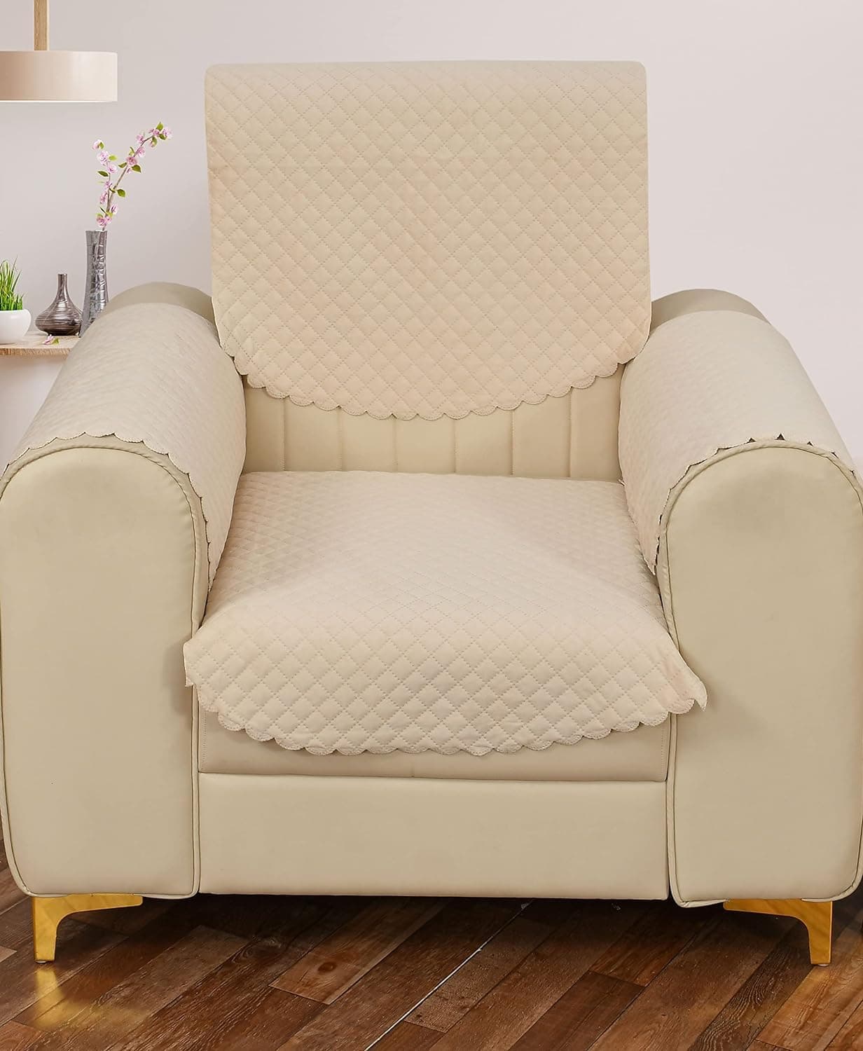 Sparrow World Solid Color Premium Quilted Sofa Cover Set for 5 Seater Sofa | 3 Seater and 2 Seater Sofa Slip Covers/Velvet Sofa Panel